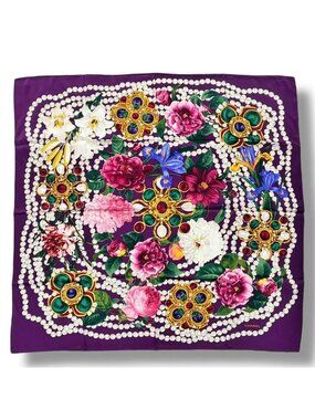 Chanel Scarf Silk Flower-&pearl Logo Purple